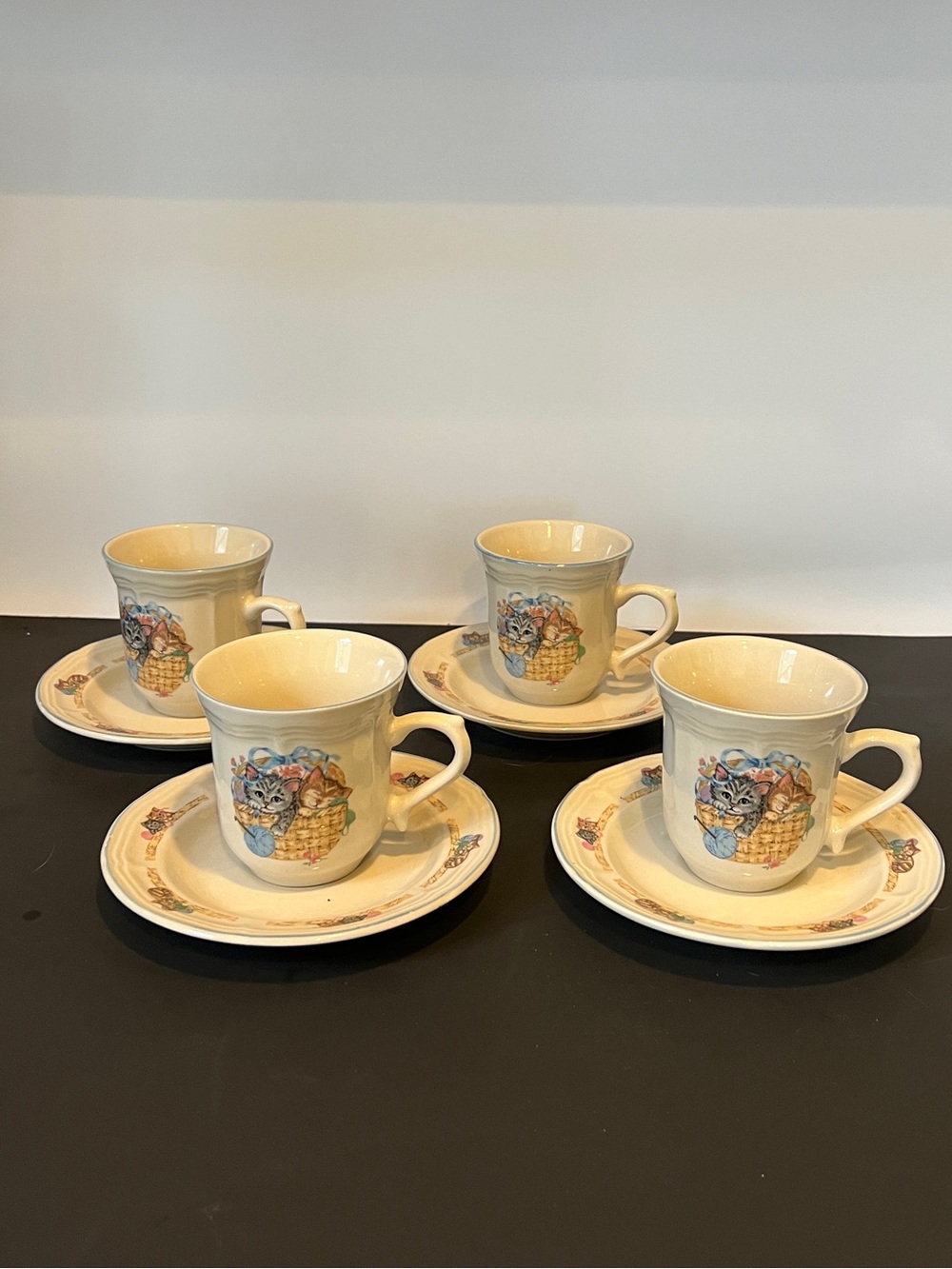 Tienshan Purrfect Friends Teacup and Saucer Set of 4